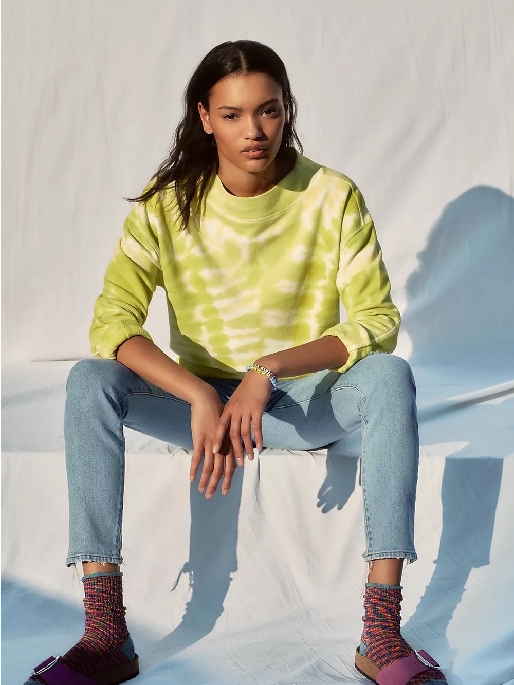 Pilcro Elayne Sweatshirt Lime Tie-Dye Crewneck sz S Anthropologie